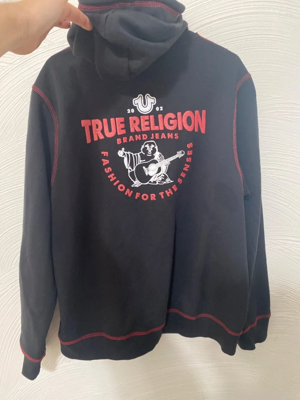 True religion red & black 2XL Mens zip up jacket hoodie puff Buddha hoodie